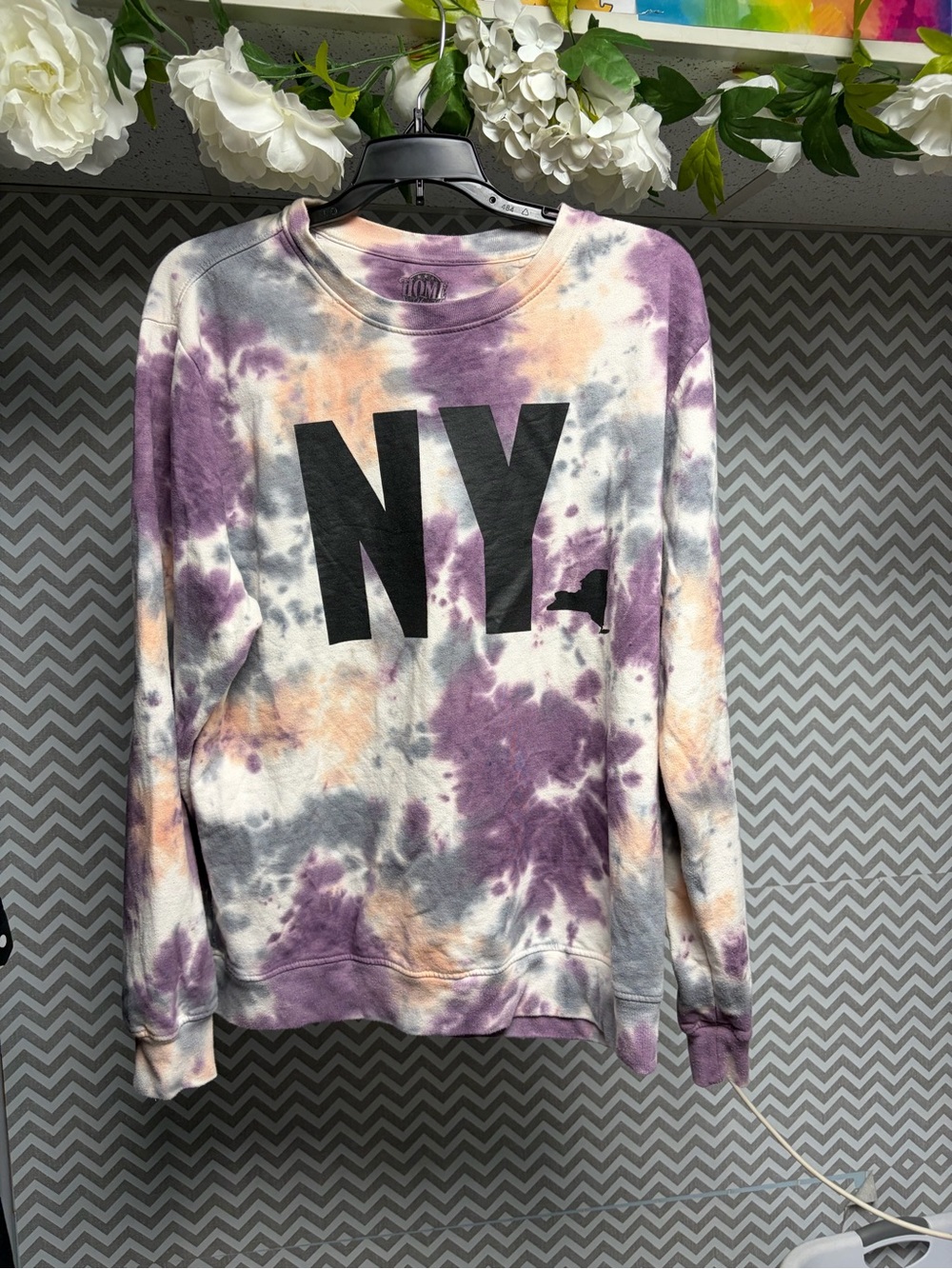 NY Tie-Dye Crewneck Sweatshirt - Purple, Gray & Peach